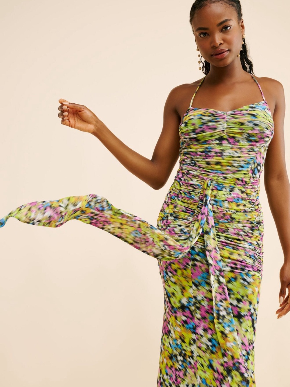 AFRM Floral Multi-Color Ruched Slip Dress - Picture 2 of 5
